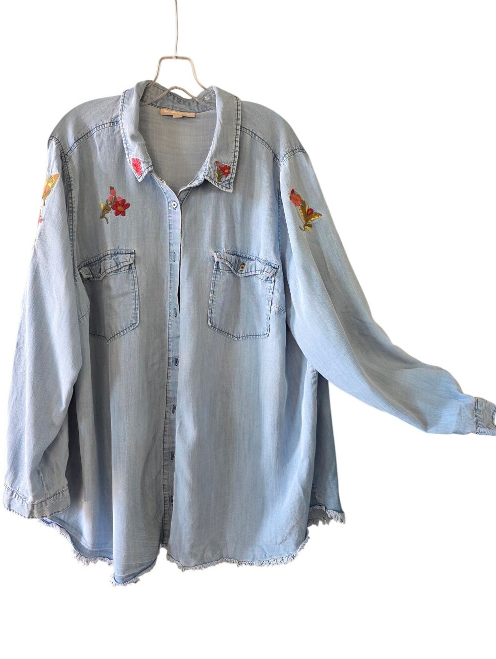 Woman Within Light Wash Floral Embroidered Tencel Shirt Size 2X - Picture 1 of 11